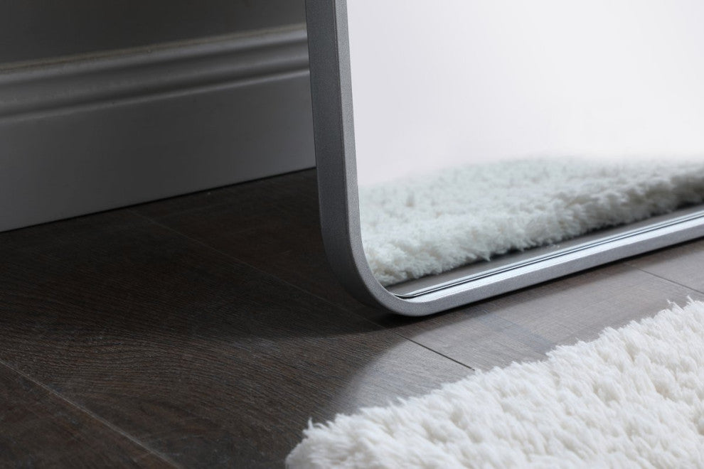Ellis Soft Corner Metal Rectangular Mirror, Silver, 18"x60"