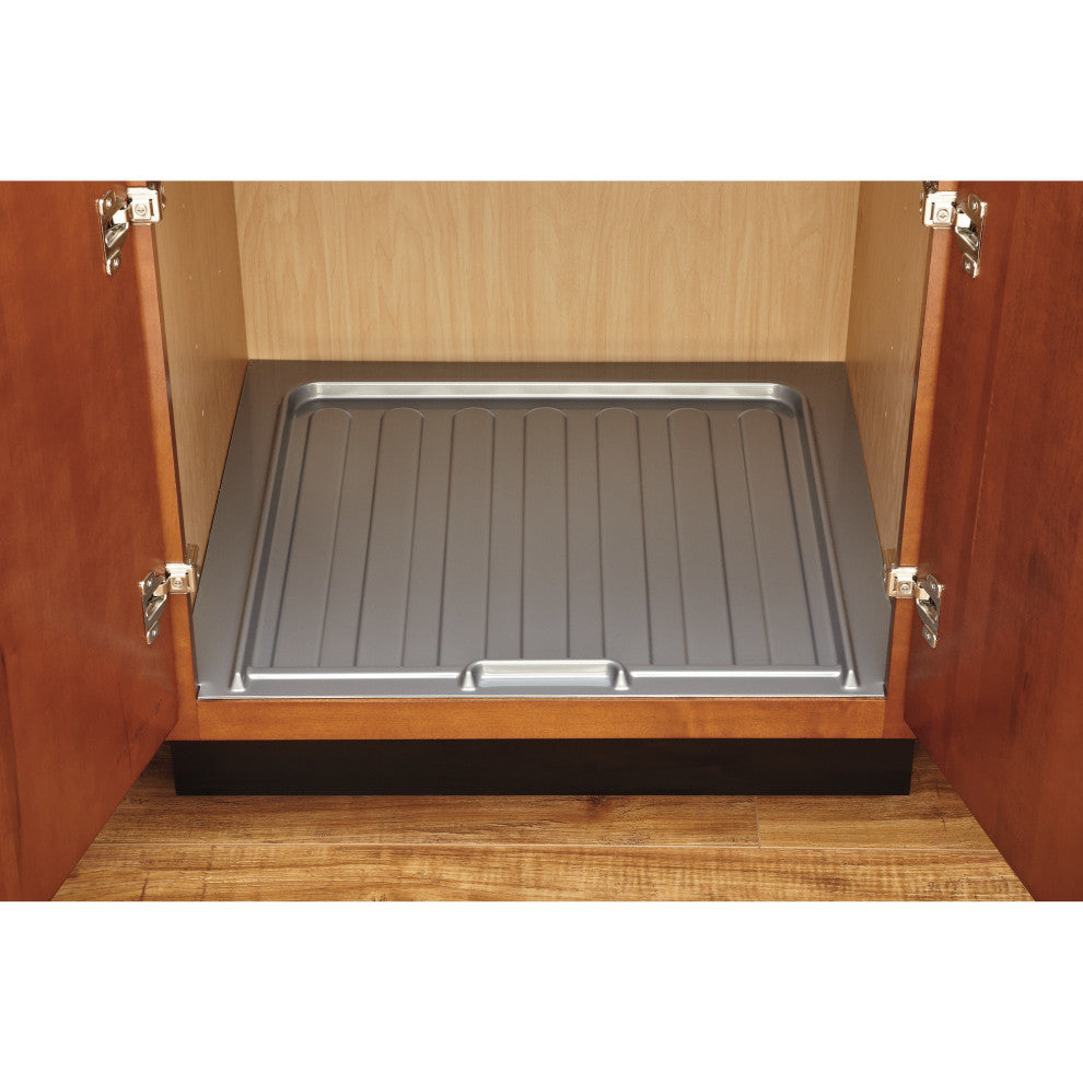 Polymer Trim to Fit Vanity Sink Base Cabinet Drip Tray, Metallic Silver