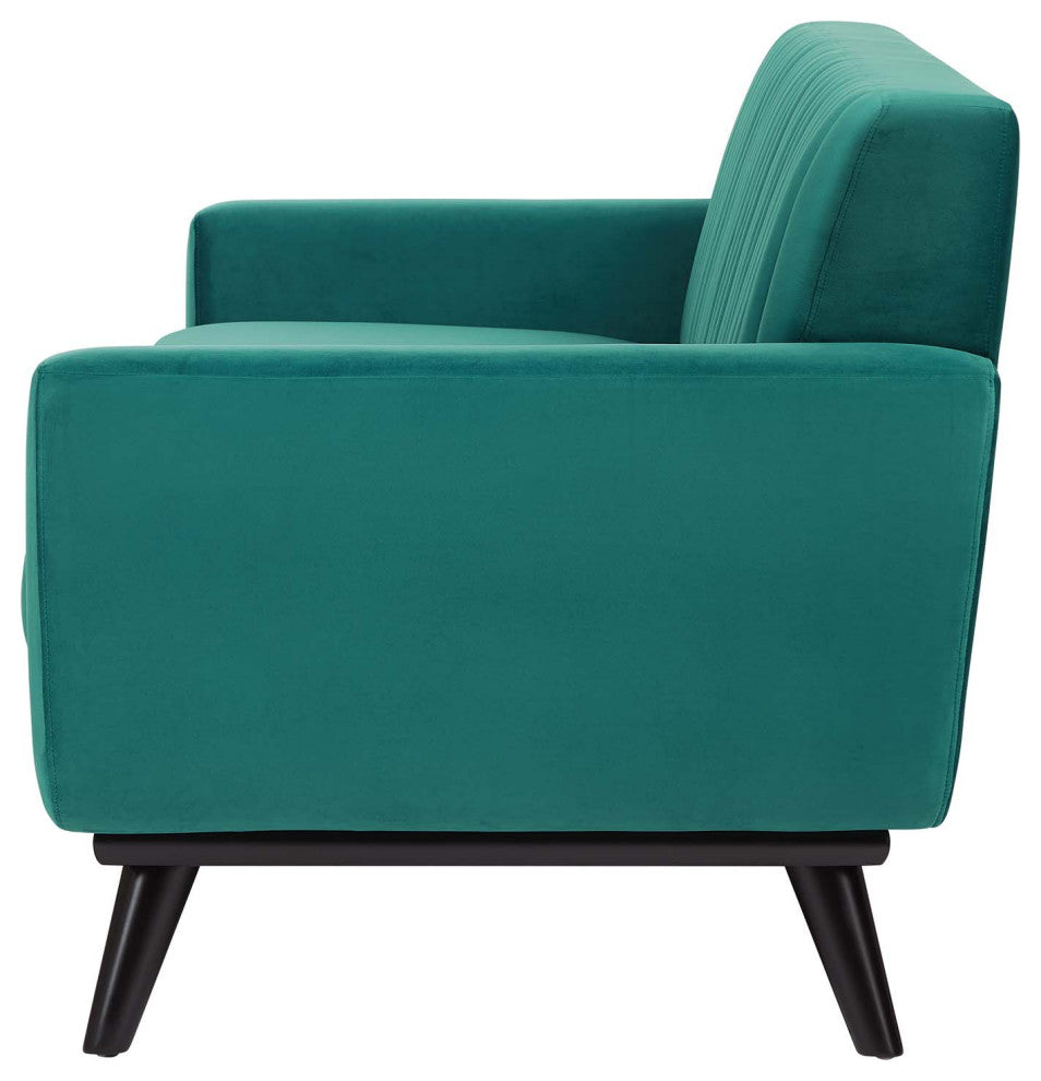 Tufted Sofa, Velvet, Teal Blue, Modern, Living Lounge Hotel Lobby Hospitality