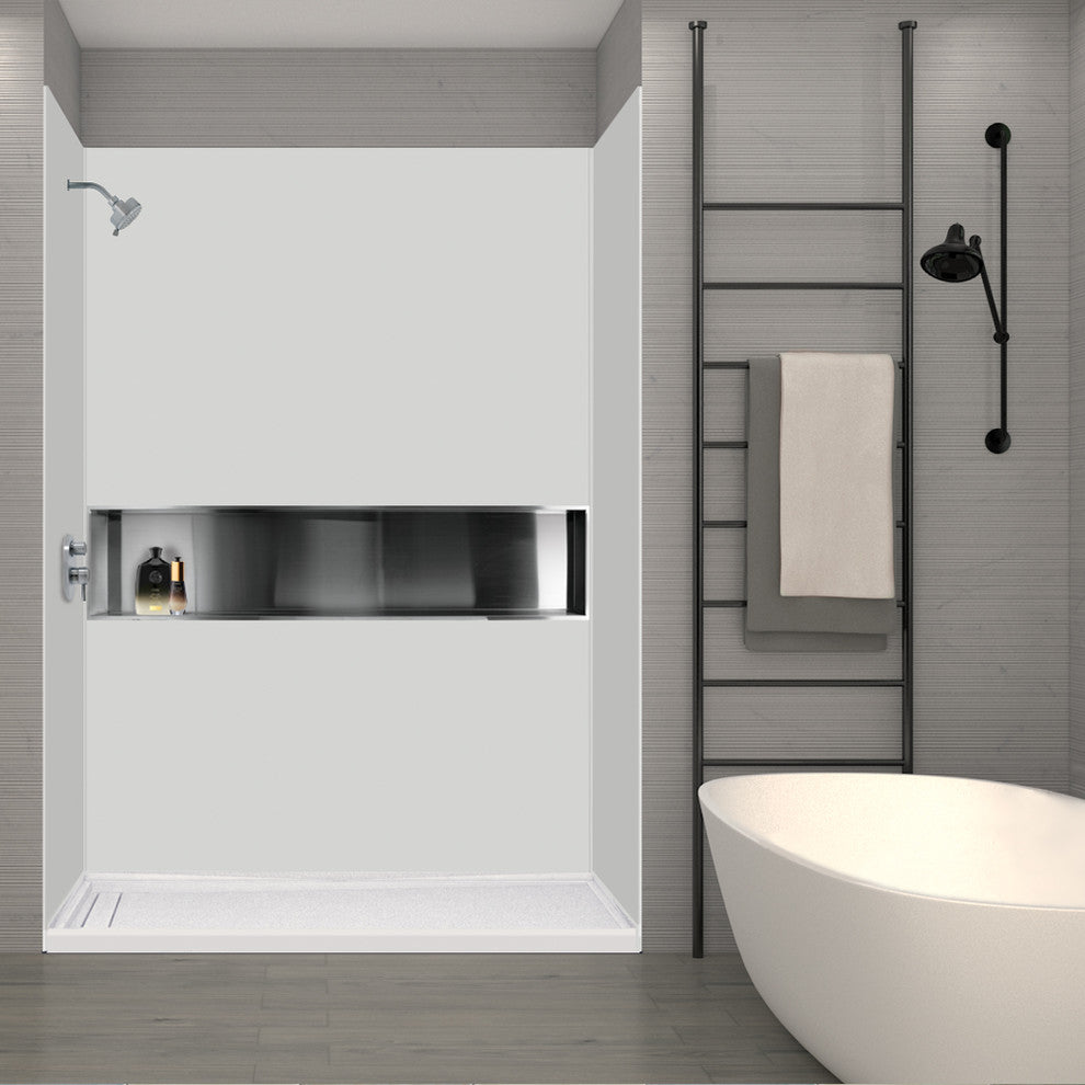 Transolid SaraMar 36in X 60in X 72in Glue to Wall 3-Piece Shower Wall Kit, White
