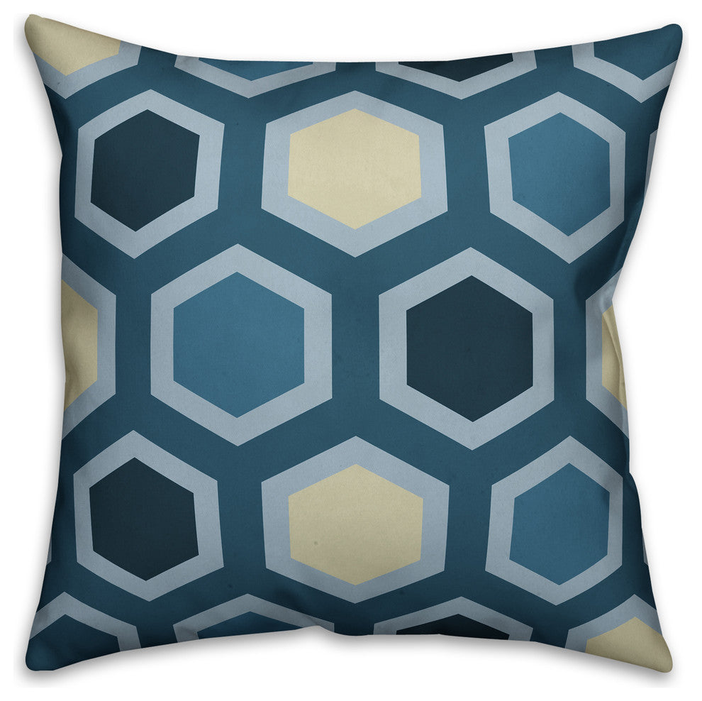 N Blue Hexagon Monogram Spun Poly Pillow, 18x18