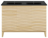 Cascade 48" Natural Oak, Double Basin Bathroom Vanity With Black Sink Top