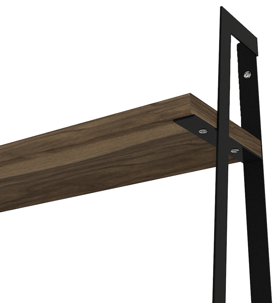 Benzara UPT-272760 2 Tier Wood Floating Wall Mount Shelf, Brown and Black