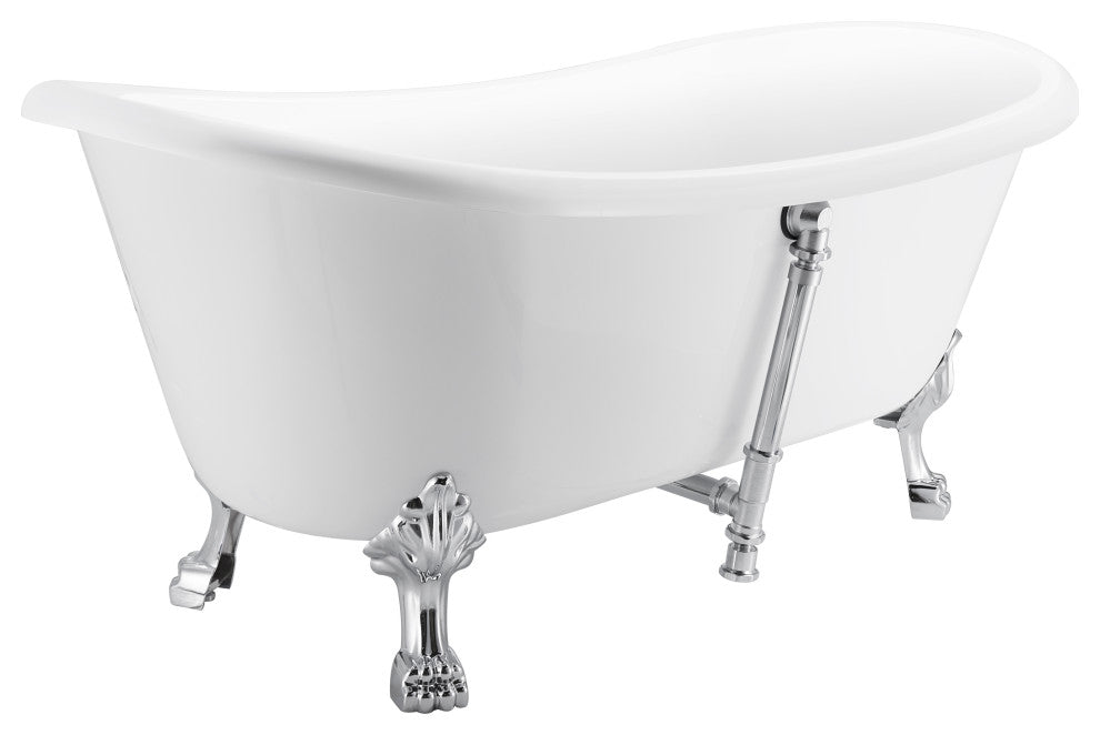 67 in Acrylic Freestanding Bathtub With Clawfoot, Contemporary Soaking Tub, White