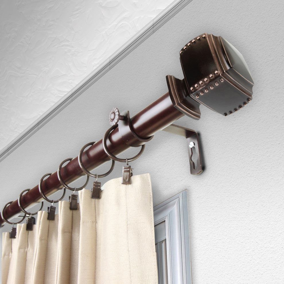 Studded 1" Curtain Rod, Black, Bronze, 160"-240"