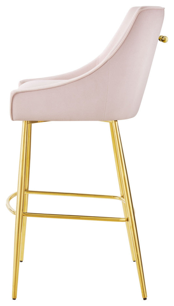 Bar Stool Chair Barstool, Set of 2, Pink, Velvet, Modern, Mid Century Lounge