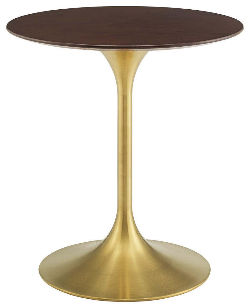 Dining Table, Round, Wood, Gold Dark Brown Brown Walnut, Cafe Bistro Restaurant