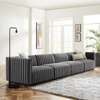 Conjure Channel Tufted Performance Velvet 4-Piece Sofa, Black Gray