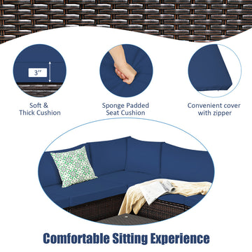 Costway 6PCS Patio Rattan Furniture Set Sectional Cushioned Sofa Deck Navy