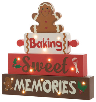 12"H Lighted Wooden Christmas Block Table Decor, Gingerbread Man