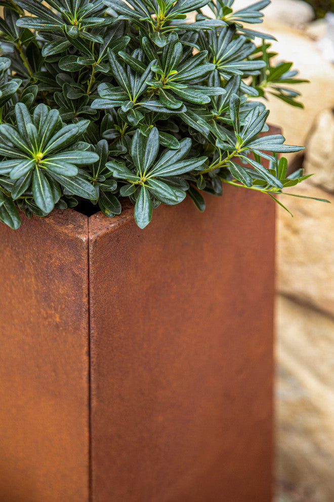 Metallic Series Corten Steel Pedestal Planter, Short