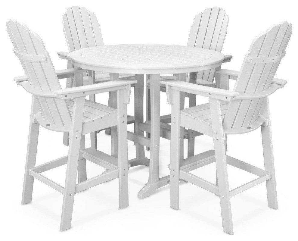 Polywood Vineyard Adirondack 5-Piece Nautical Trestle Bar Set, White