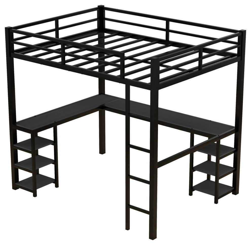 Gewnee Full Metal Loft Bed with Desk and Shelves