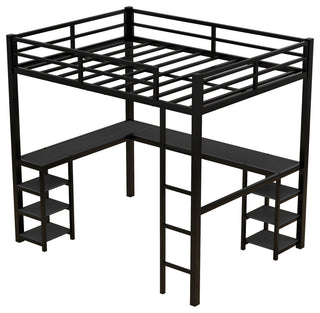 Gewnee Full Metal Loft Bed with Desk and Shelves