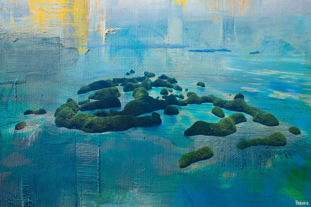 "Green Islands" Painting Print on Wrapped Canvas, 18"x12"