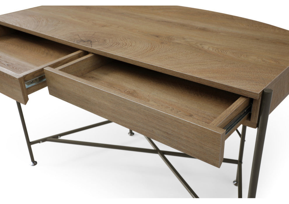 Loft Lyfe Laniya Desk, 2 Storage Drawers, Natural/Bronze