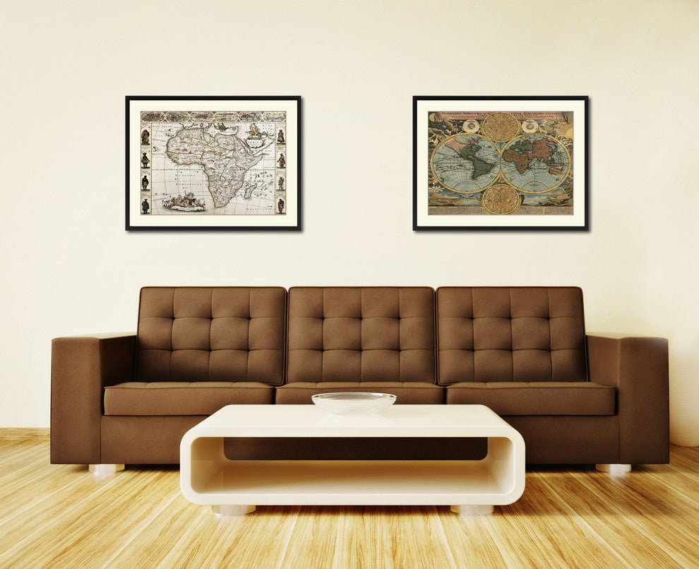Africa Map Print On Canvas With Black Frame, 28" X 37"