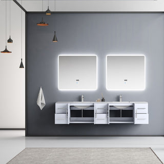 Geneva Transitional Glossy White 84" Double Vanity Set