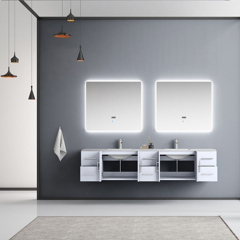 Geneva Transitional Glossy White 84" Double Vanity Set