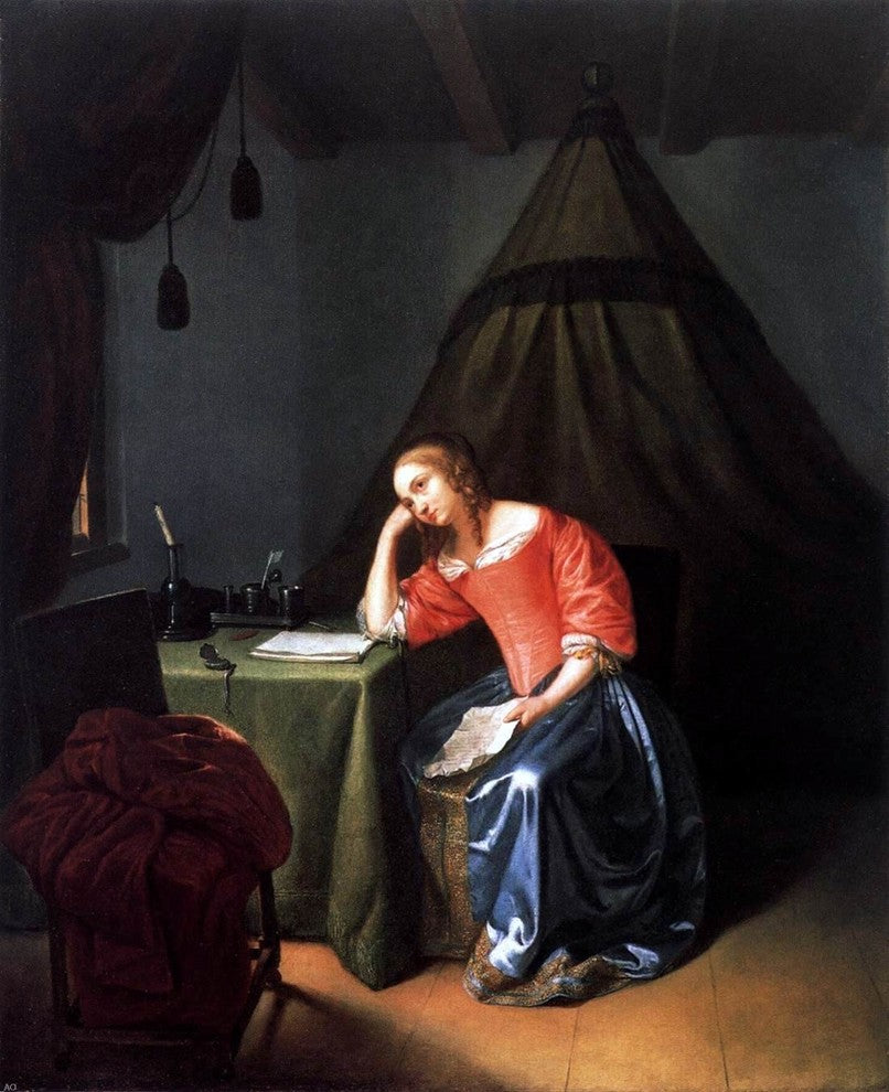 Caspar Netscher Young Girl Holding a Letter, Gallery Wrapped Canvas, 20"x25"