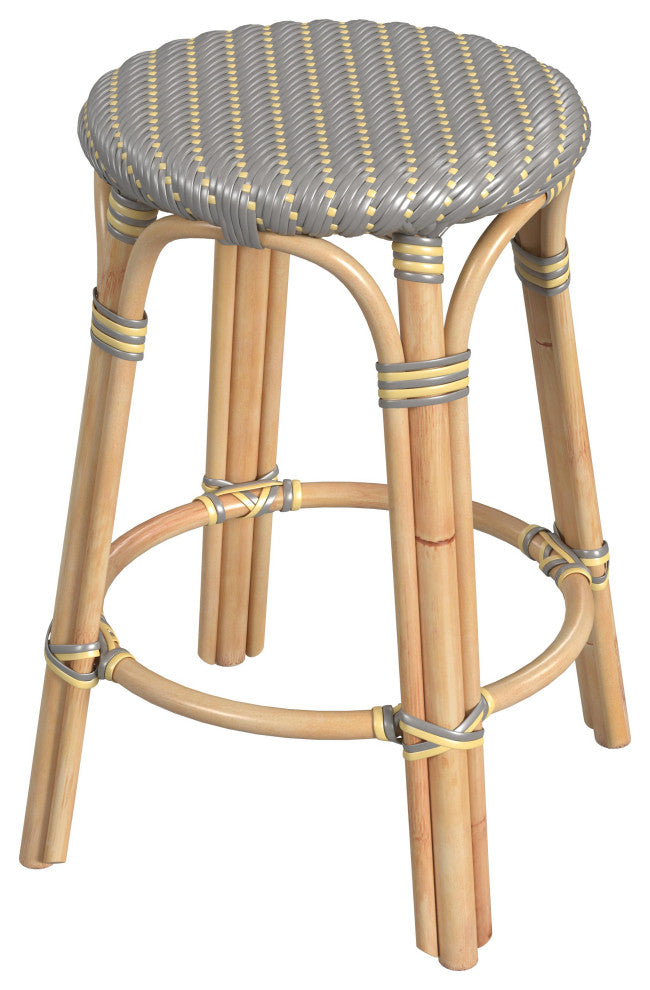 Tobias Rattan Counter Stool, Gray and Yellow