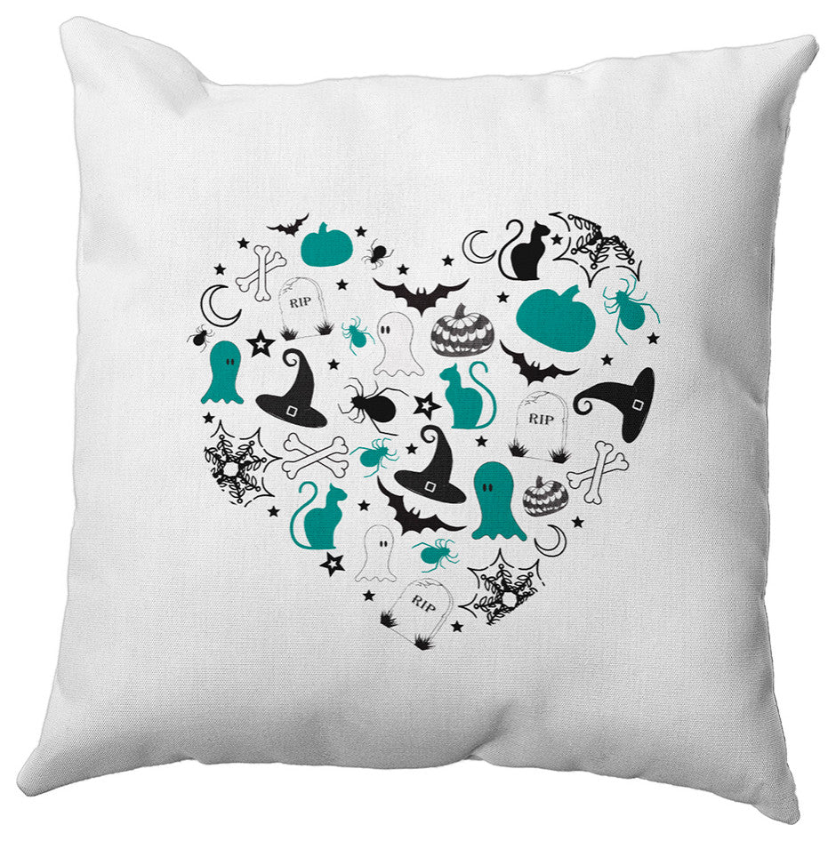 Halloween Heart Accent Pillow, Desert Turquoise, 16"x16"