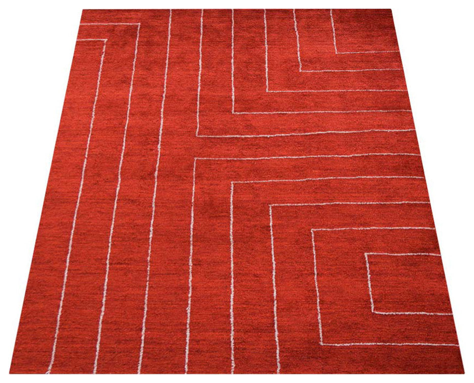 HAND KNOTTED LOOM SILK ECO-FRIENDLY AREA RUGS-Rectangle,Red Beige,Geometric