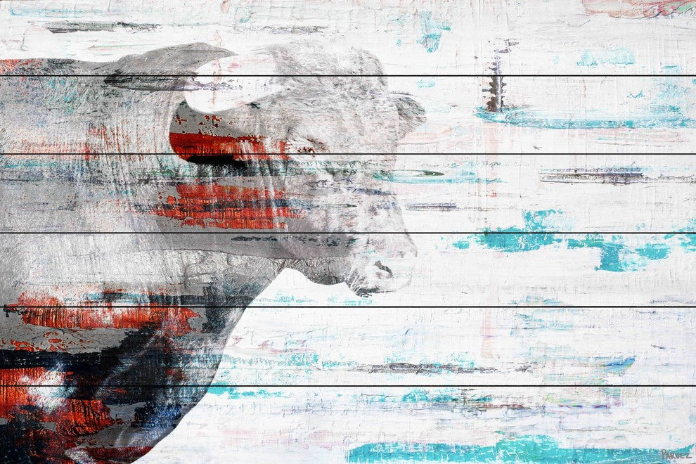 "Red Bull Profile" Painting Print on White Wood, 24"x16"