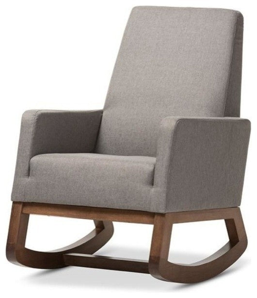 Yashiya Mid-Century Gray Fabric Upholstered Rocking Chair