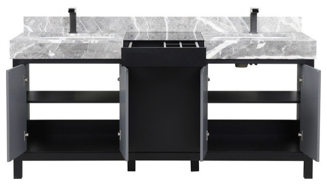 Zilara 72" Black and Grey Double Vanity, Balzani Gun Metal Faucet Set