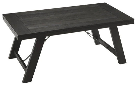 Benzara BM190128 Plank Style Wood Table Set with Canted Legs, Set of 3, Black