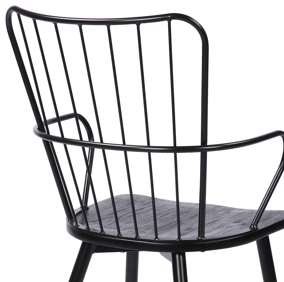 Parisa High Back Steel Chair, Black Finish and Black Brushed Wood