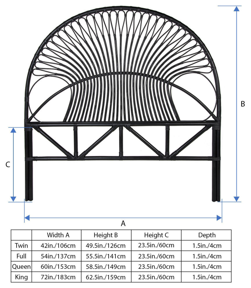 Rattan Loop Headboard Black, King