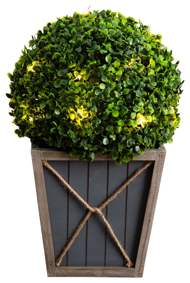 18in. UV Resistant Prelit Artificial Boxwood Ball Topiary, Planter