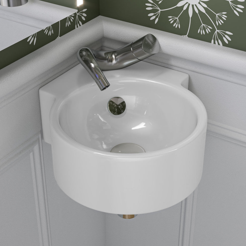ALFI brand ABC121 White 17" Tiny Corner Wall Mounted Ceramic Sink