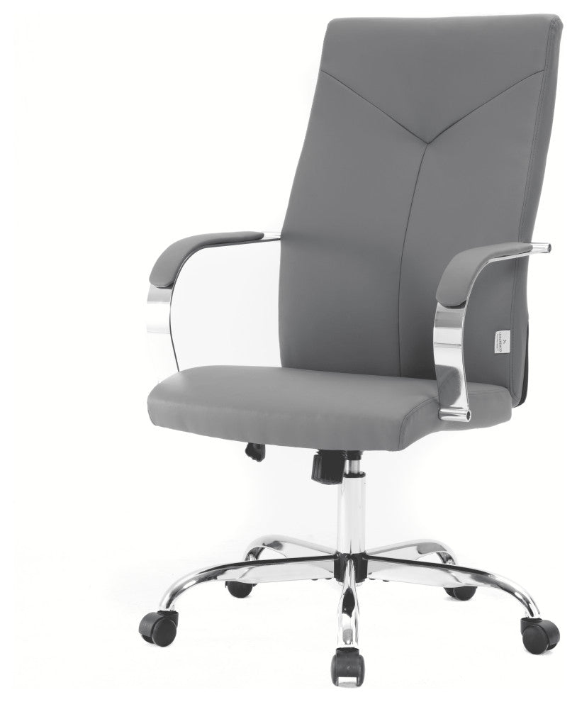 LeisureMod Sonora High-Back Adjustable Leather Conference Chair, Gray
