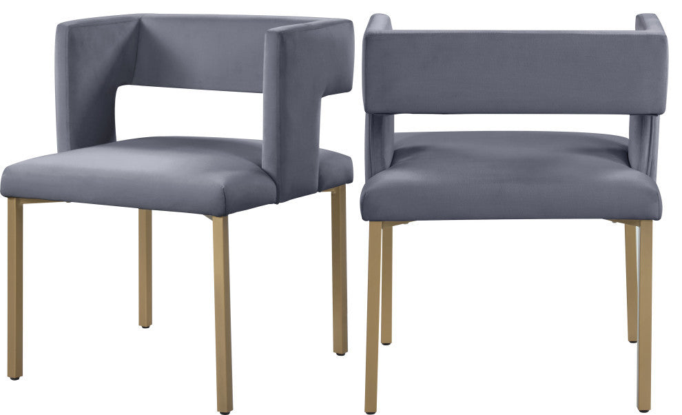 The Caleb Dining Chair, Cream and Brushed Gold, Velvet and Iron, Set of 2
