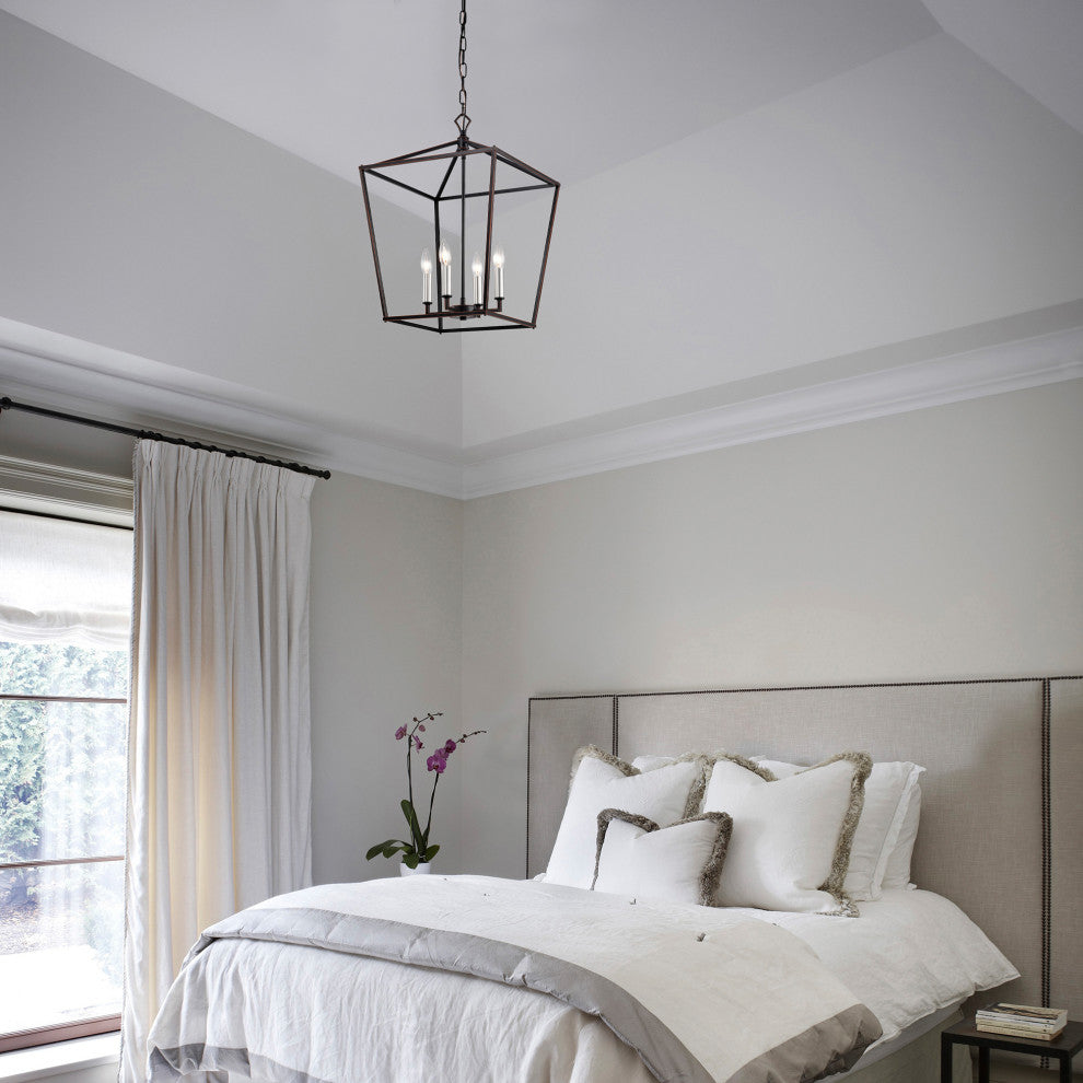 4-Light Oil Rubbed Bronze Lantern Cage Pendant Chandelier