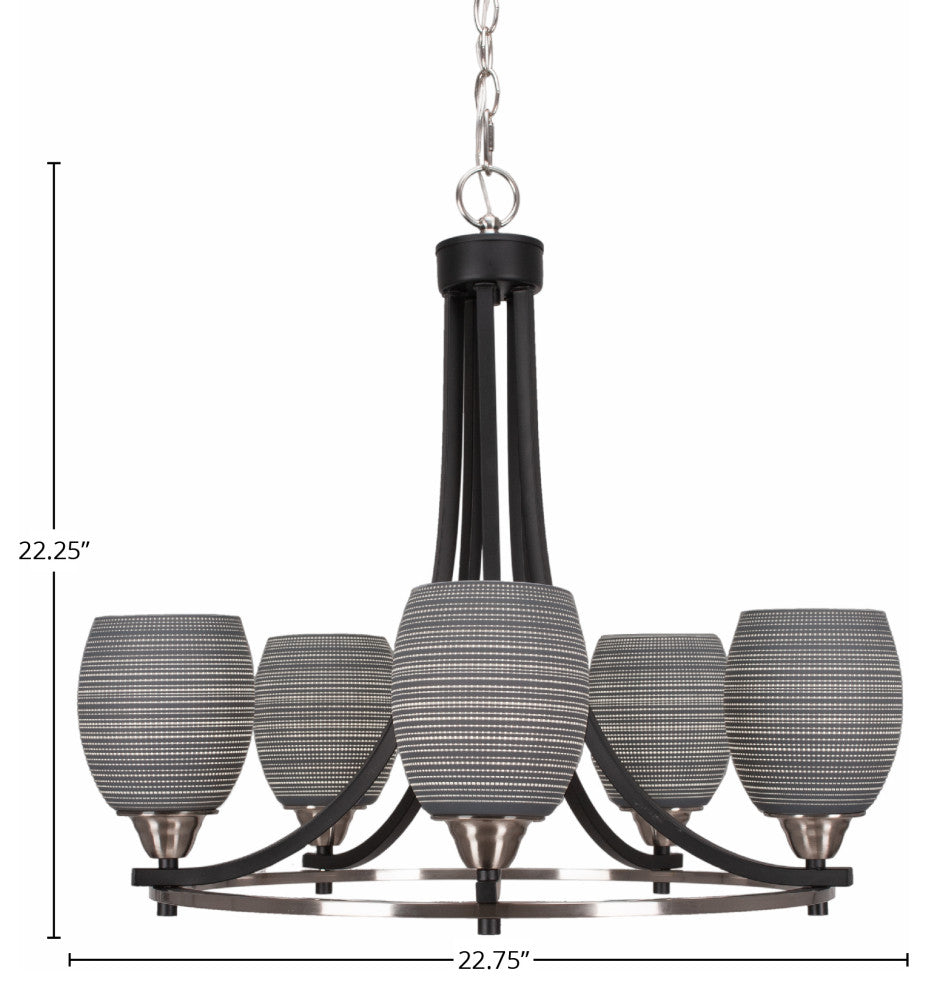 Paramount 5-Light Chandelier, Matte Black & Brushed Nickel, 5" Gray Matrix Glass