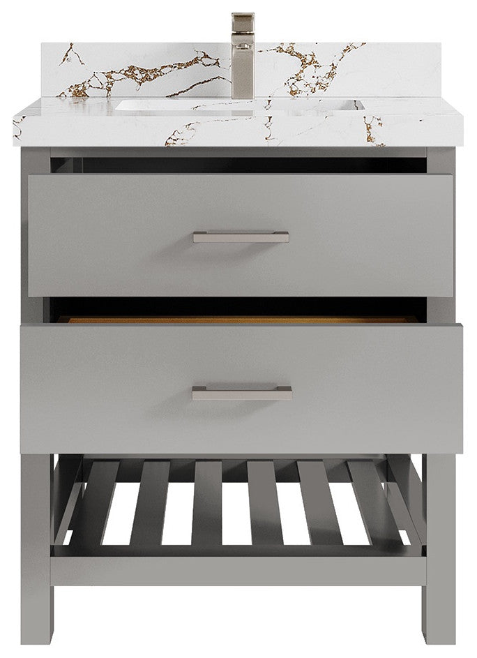 Parker 30 Single Sink Bath Vanity in Elephant Skin Gray  2" Viola Brown