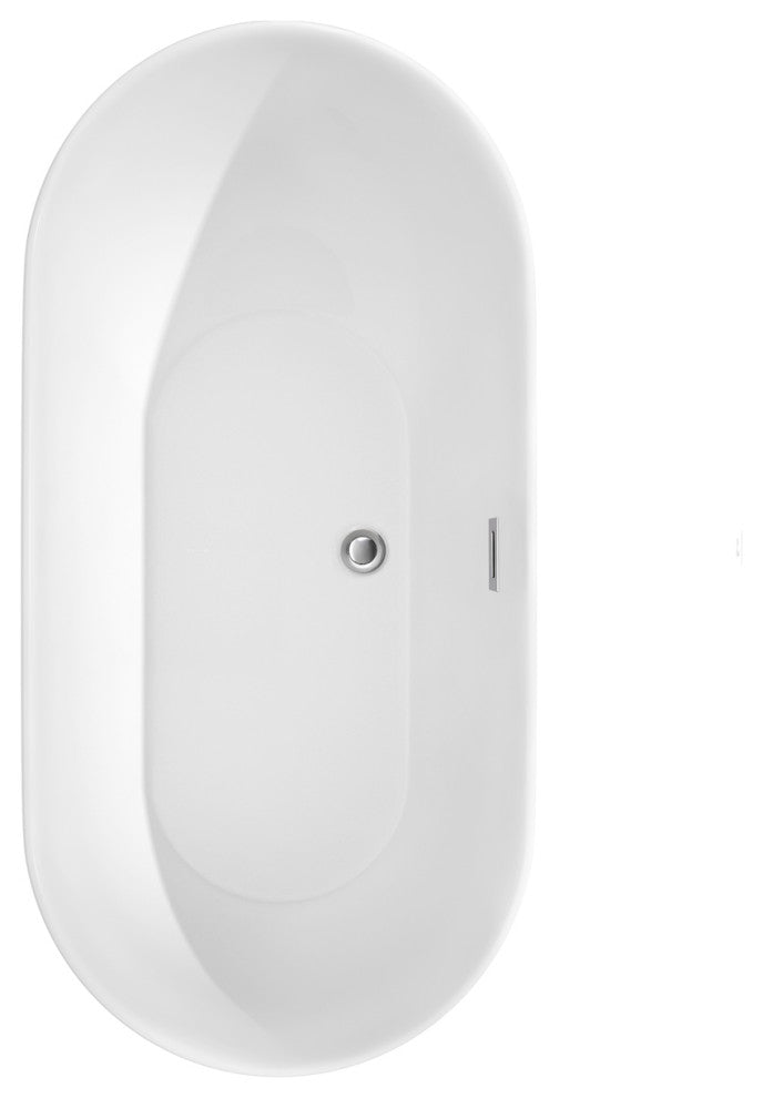 Melissa 60" Freestanding White Bathtub, Polished Chrome Tub Filler & Trim Kit