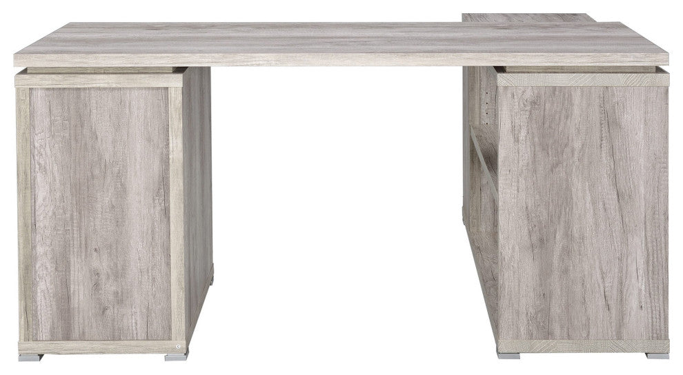 L-Shape Office Desk with 3 Drawers, Gray Driftwood