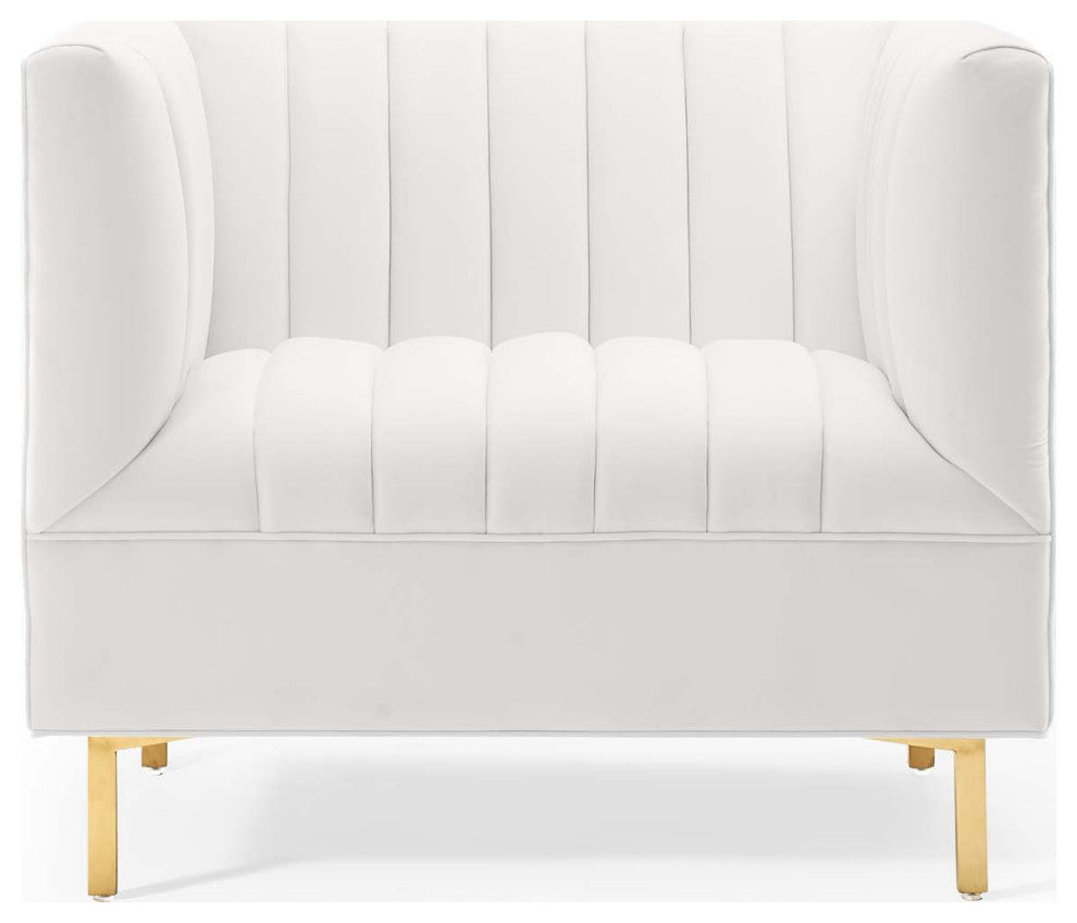Shift Channel Tufted Performance Velvet Armchair - White