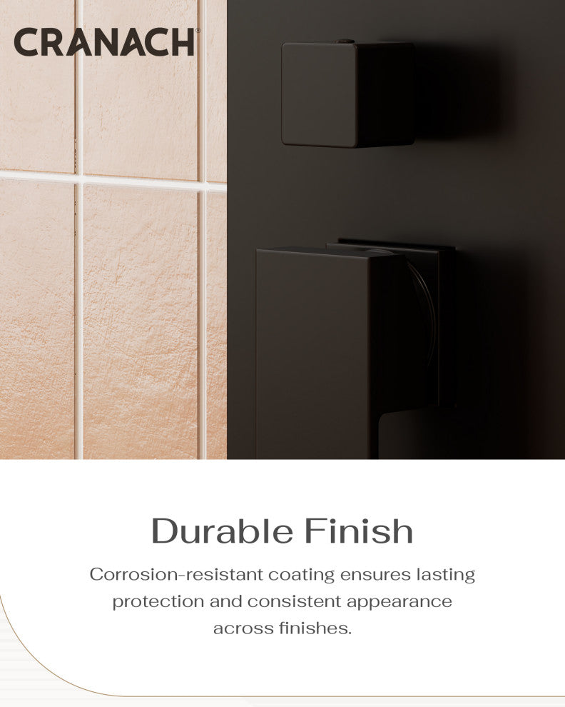 CRANACH CROZET 10-Inch Square Rain Shower System, Multifunction handshower, Matte Black