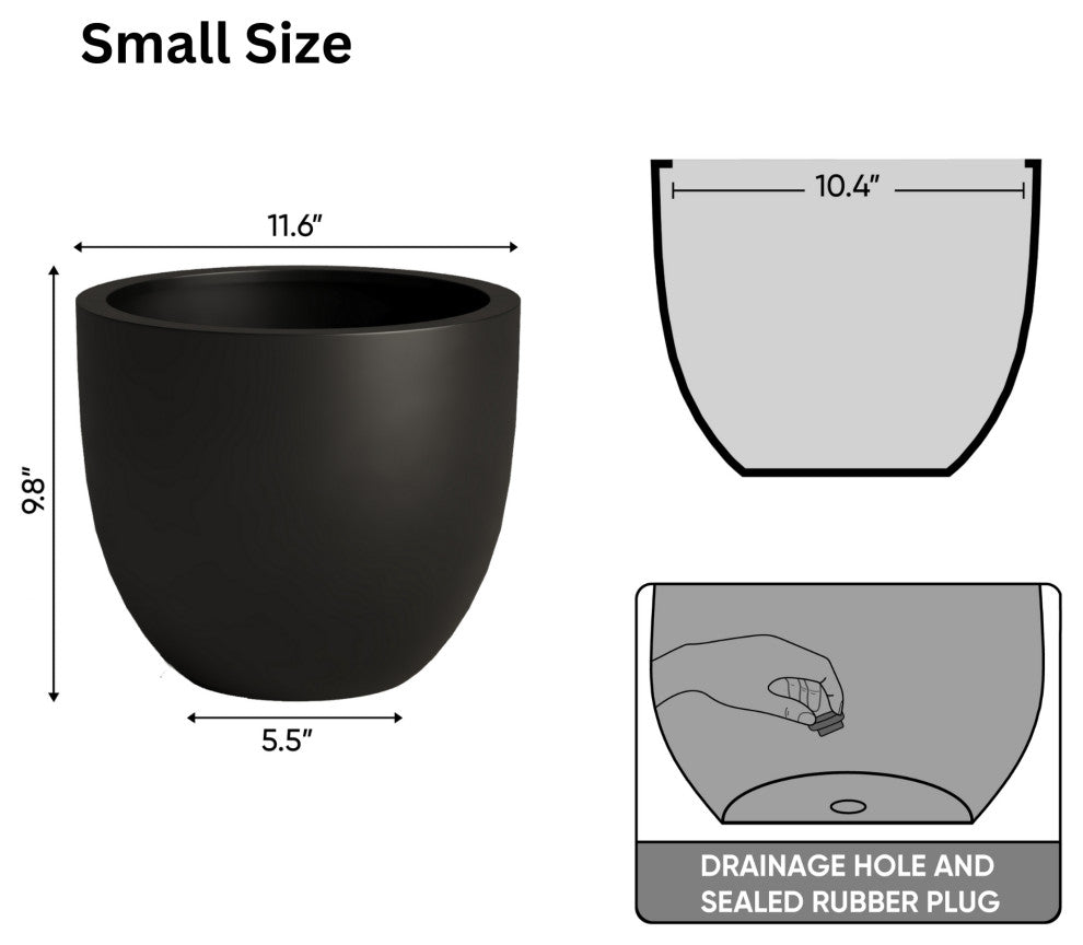 DTY Signature Mount Belford 1-piece Fiberstone Planter, Black, Small