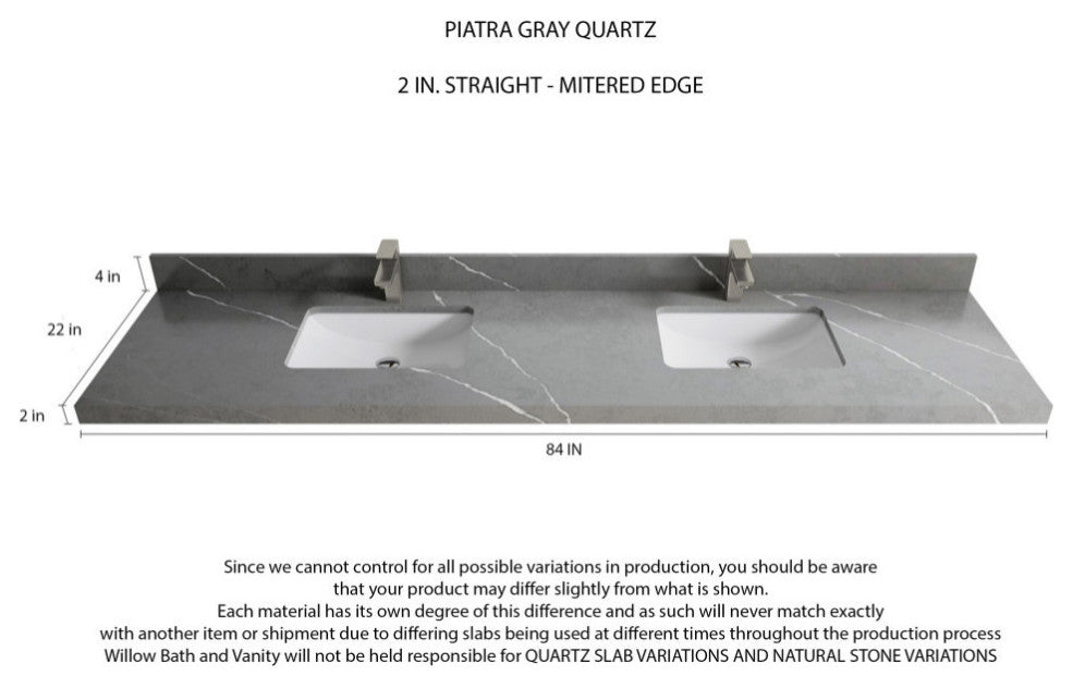 Boston 84 Double Sink Bath Vanity in Evergreen 2" Piatra Gray