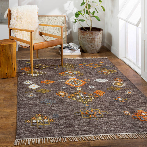 Surya Zanafi ZNF-2305 6'x9' Rug, Brown/Khaki/Gray/Olive/Peach/Burnt Orange/Red