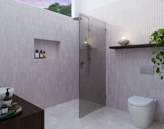 Ursa 30"x78" Frameless Single Glass Shower Panel, Gray Tint, Brushed Nickel