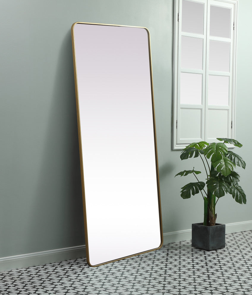 Soft Corner Metal Rectangle Mirror 32X72 Inch, Brass