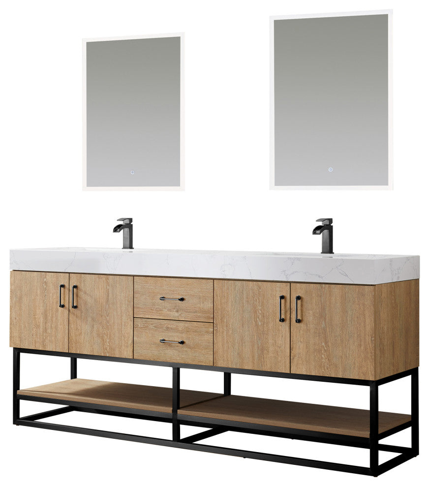Alistair Vanity, North American Oak, Matte Black Hardware, 72", With Mirror